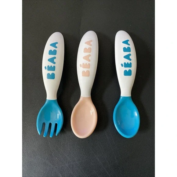 Beaba Baby 2nd Stage Ergonomic Baby Cutlery, Set of 3 (2 Spoons + 1 Fork) - Picture 1 of 2